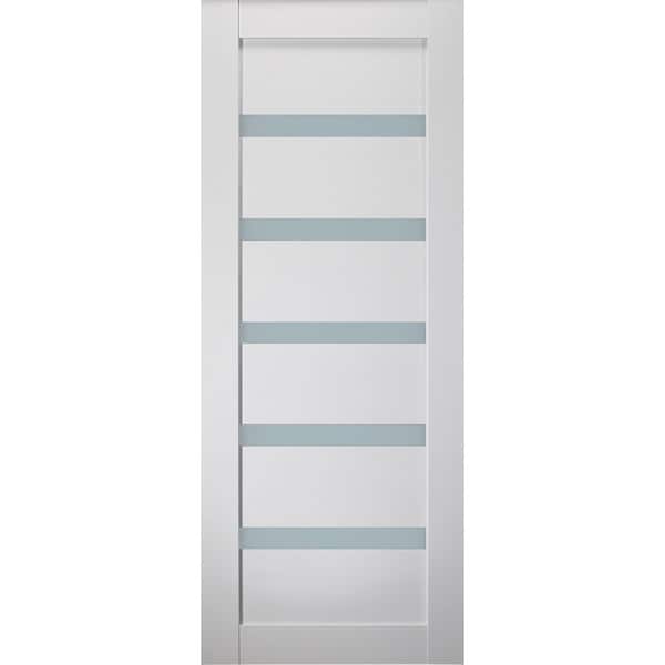 Belldinni Leora 36 in. x 79.375 in. No Bore 5-Lite Solid Core Frosted Glass Bianco Noble Wood Composite Interior Door Slab