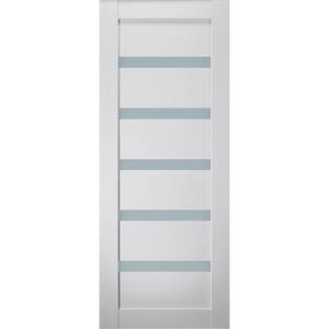 Leora 28 in. W x 80 in. No Bore 5-Lite Solid Core Frosted Glass Bianco Noble Finished Wood Composite Interior Door Slab