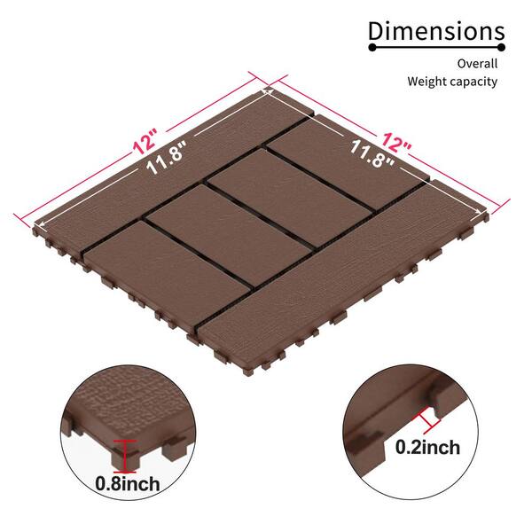 Angel Sar 12 in. x 24 in. x 0.8 in. 10-Pieces Light Brown DIY Interlocking Decking Tiles, Wood Plastic Composite Patio Deck Tiles