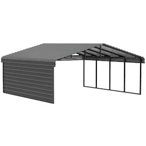 20 ft. W x 20 ft. D x 7 ft. H Charcoal Galvanized Steel Carport with 1-sided Enclosure