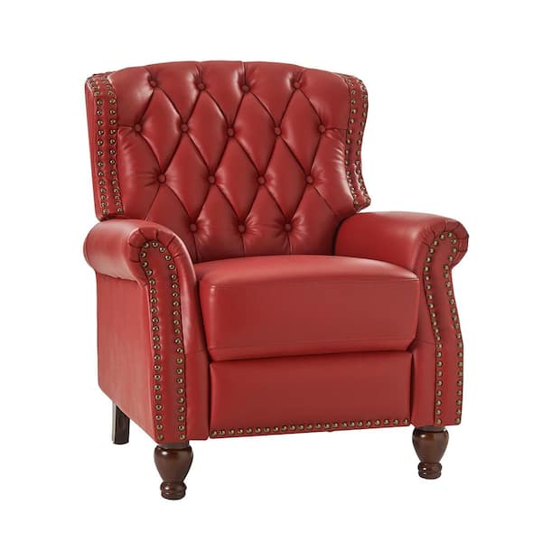 JAYDEN CREATION Isabel Red Genuine Leather Standard (No Motion) Recliner with Tufted Back
