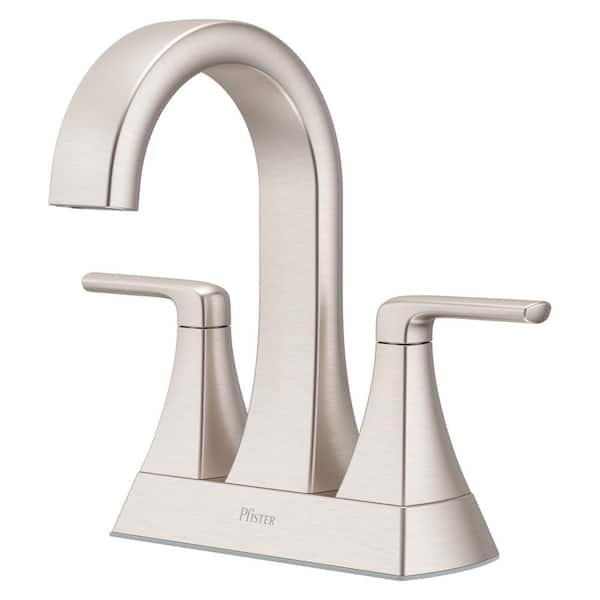 Pfister Bruxie 4 in. Centerset Double Handle High Arc Bathroom Faucet with Drain Kit Included in Spot Defense Brushed Nickel