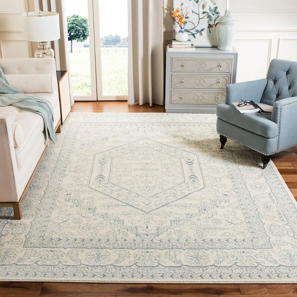 Adirondack Ivory/Slate 9 ft. x 12 ft. Border Medallion Area Rug