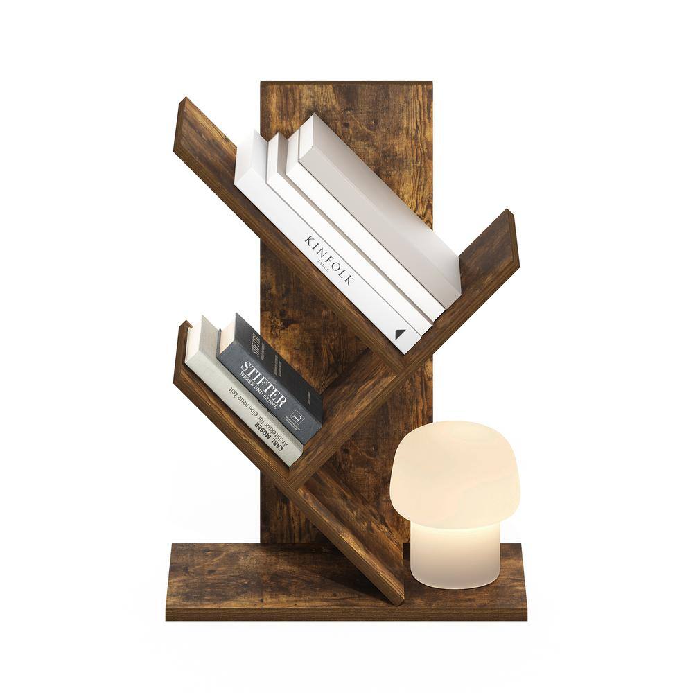 Amber Pine 3-Tier Tree Bookshelf with Angled Shelves