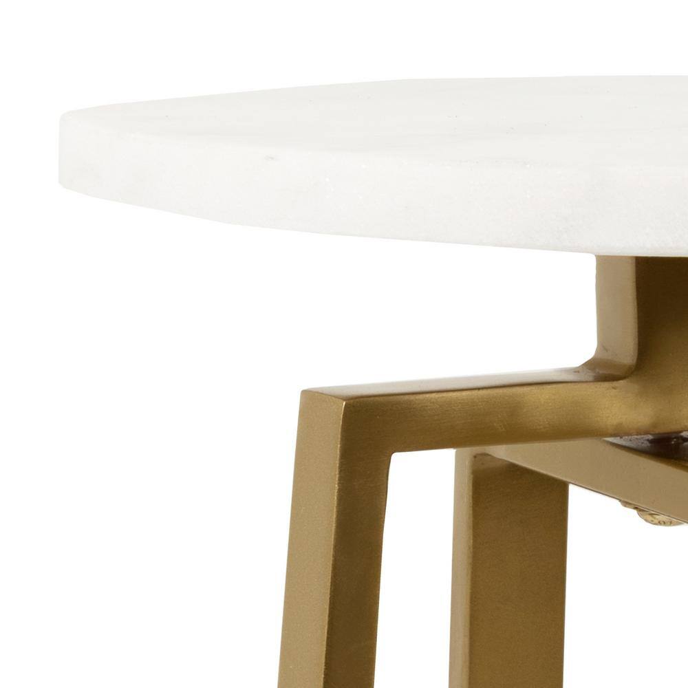 White Marble and Gold Metal Round Drink Table