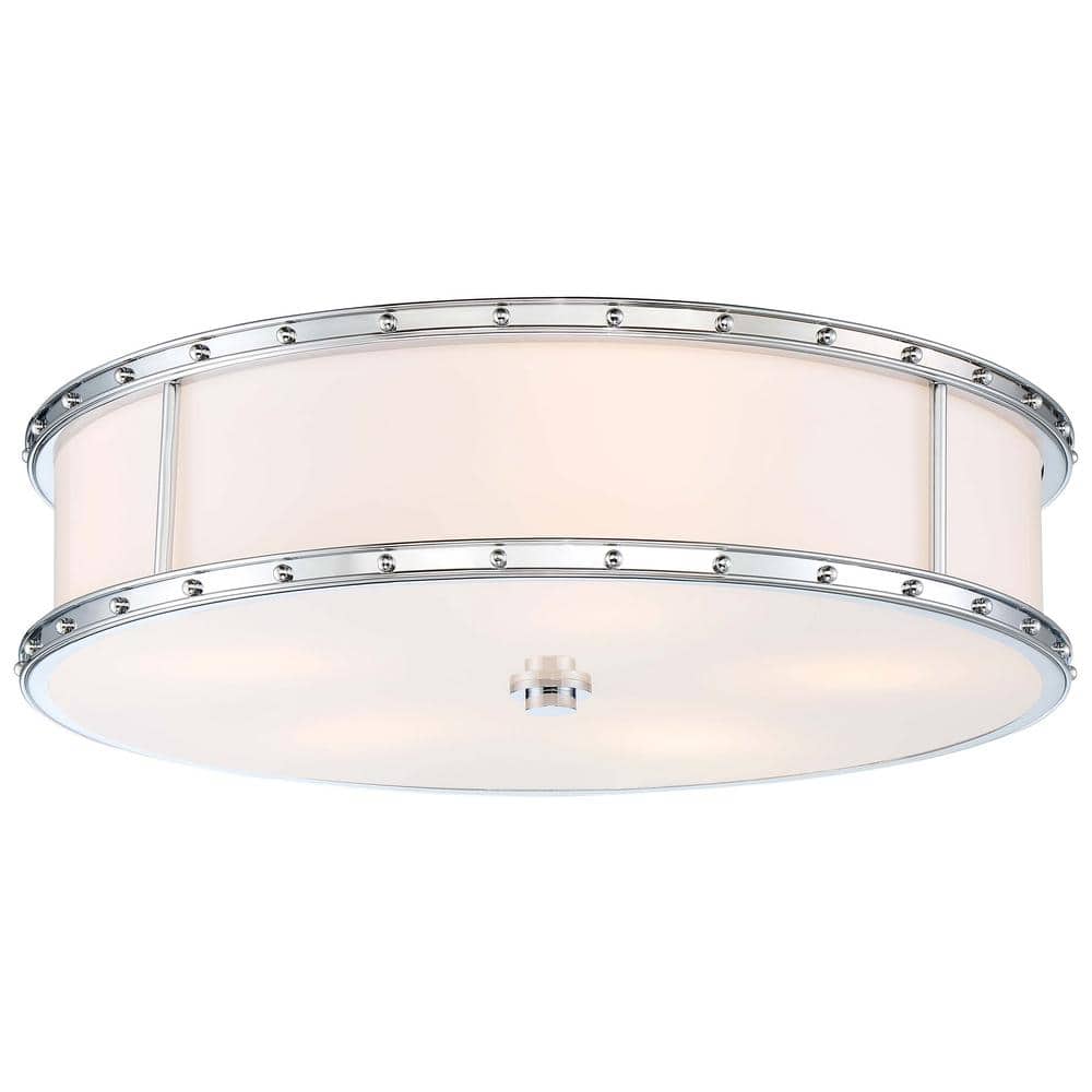 Etched Opal Chrome LED Drum Flush Mount Light, Indoor/Outdoor