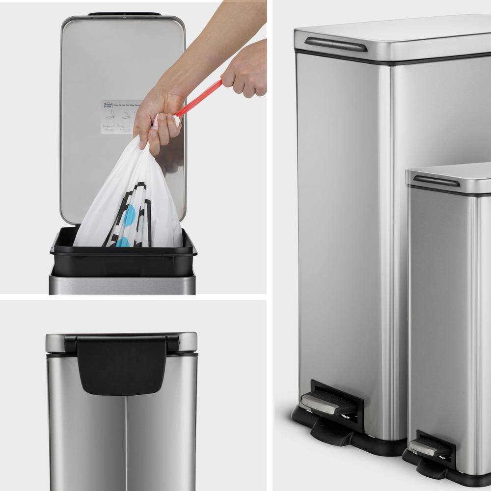 12 Gallon and 2.5 Gallon Brushed Stainless Steel Slim Trash Can Set
