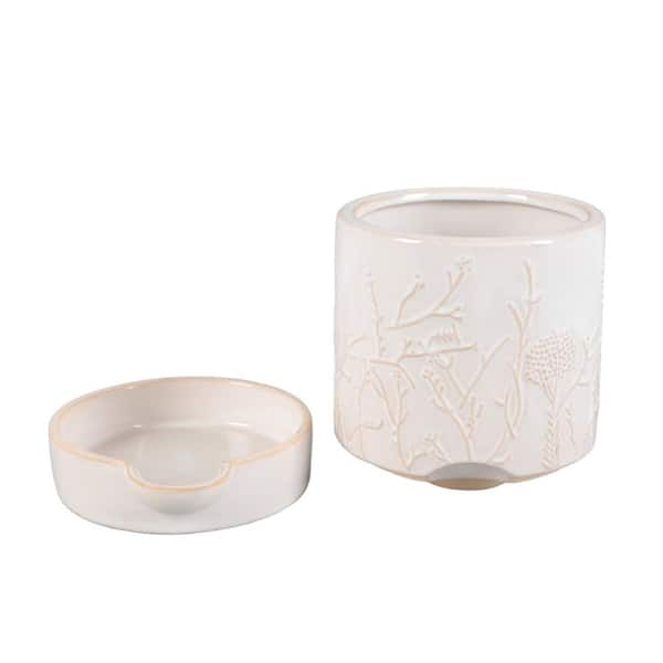 Sidney Small Ivory Indoor Ceramic Decorative Planter with Saucer (6 in. L x 5 in. W x 5.88 in. H)