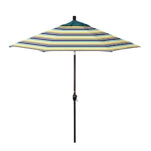 9 ft. Bronze Aluminum Market Patio Umbrella with Lift and Push-Button Tilt in Captiva Admiral-Petrol Pacifica Premium