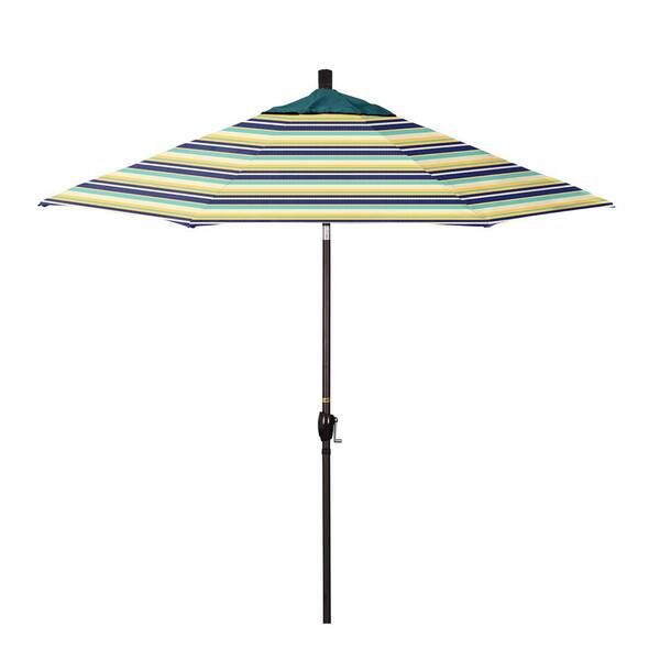 California Umbrella 9 ft. Bronze Aluminum Market Patio Umbrella with Lift and Push-Button Tilt in Captiva Admiral-Petrol Pacifica Premium