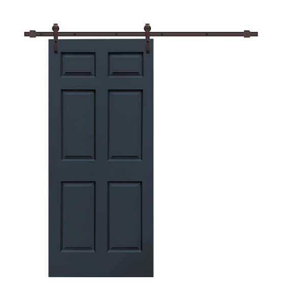 CALHOME 30 in. x 80 in. Charcoal Gray Painted Composite MDF 6-Panel Interior Sliding Barn Door with Hardware Kit