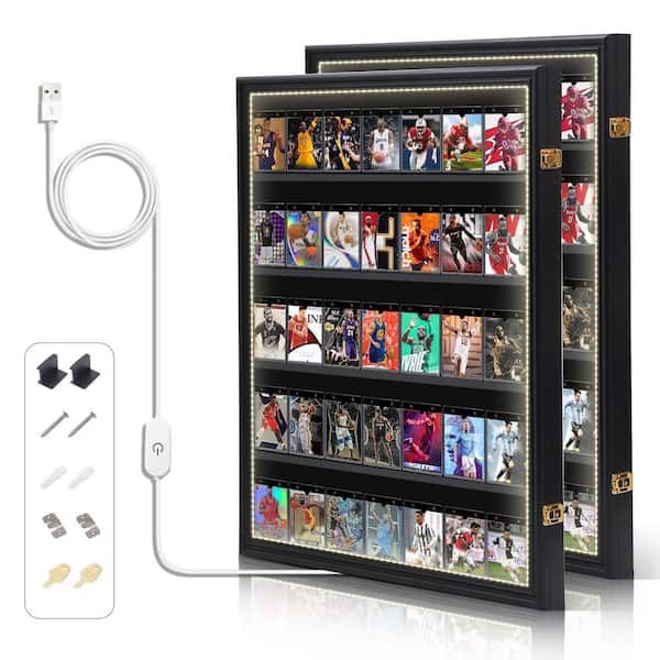 Unbranded Black 24 in. x 31 in. Sports Card Display Frame Case with LED, Baseball Card Display Case, Card Display (2-P Vertical)