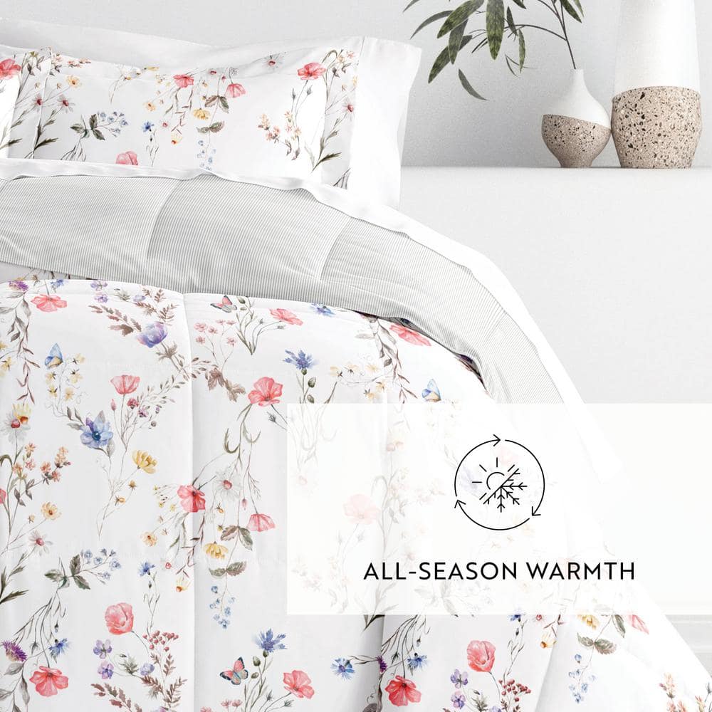 Full Pink Floral Down Alternative Reversible Comforter Set