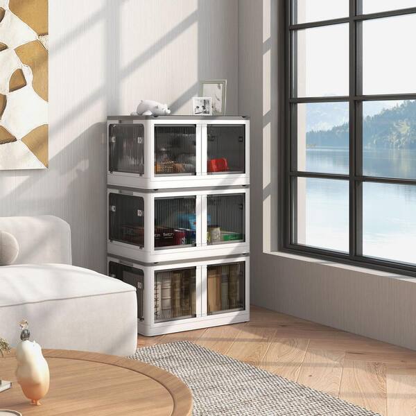 White 17 in. x 14 in. Plastic Stackable Decorative Boxes Set of 3