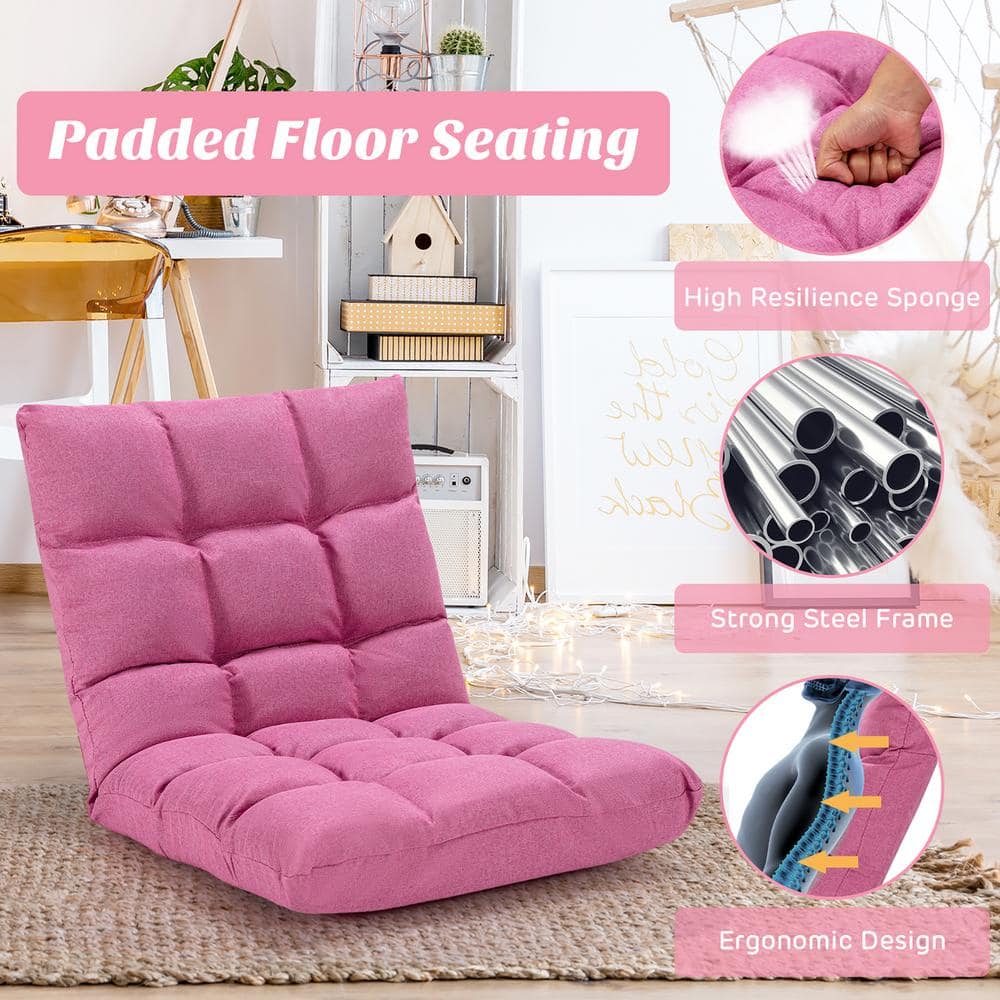 Pink Adjustable 14-Position Metal Frame Cotton Floor Chair