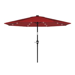 10 ft. Aluminum Solar LED Lighted Patio Market Umbrella with Auto Tilt, Easy Crank Lift in Red