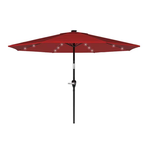 Pure Garden 10 ft. Aluminum Solar LED Lighted Patio Market Umbrella with Auto Tilt, Easy Crank Lift in Red