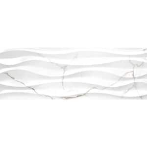Sculpture White Wave Glossy 12.99 in. x 35.83 in. Ceramic Wall Tile (12.928 sq. ft. / case)