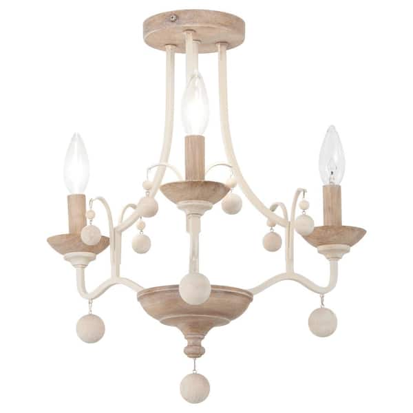 Minka Lavery Colonial Charm 16.75 in. 3-Light White Wash and Sun Dried Clay Semi Flush Mount