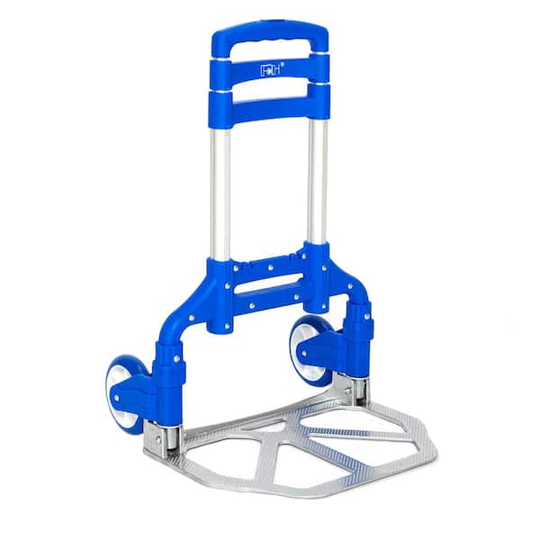 165 lbs. Capacity Aluminium Folding Dolly Push Hand Truck in Blue