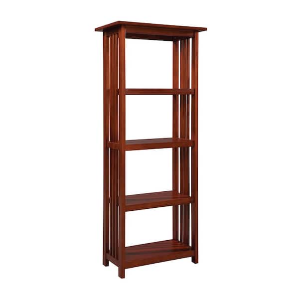 60 in. Cherry Wood 4-shelf Etagere Bookcase with Open Back