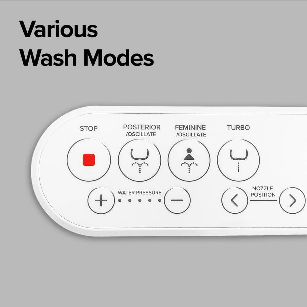 White Electric Bidet Seat with Control Panel and Heated Water