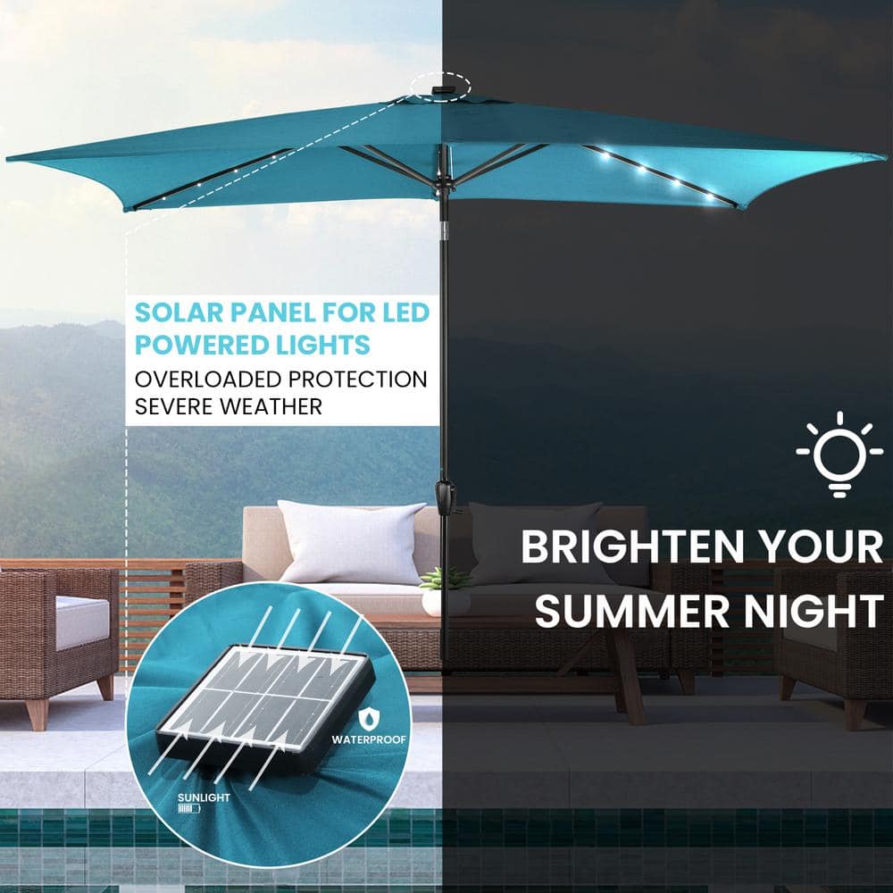 Teal Rectangular Solar LED Patio Umbrella with Steel Frame