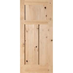 32 in. x 80 in. Rustic Knotty Alder 3-Panel Unfinished Wood Front Door Slab