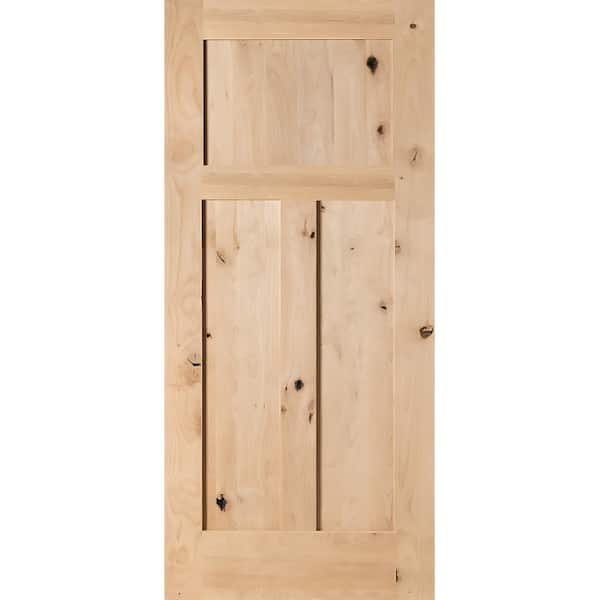 Krosswood Doors 32 in. x 80 in. Rustic Knotty Alder 3-Panel Unfinished Wood Front Door Slab