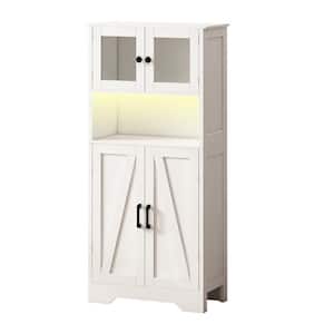 23.62 in. W x 11.81 in. D x 50.39 in. H White Linen Cabinet with LED Light, Adjustable Shelf and Acrylic Doors