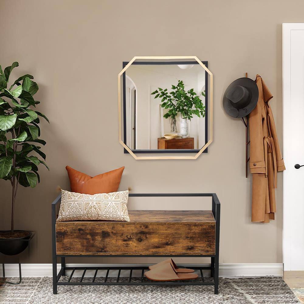 Square Gold and Black Metal Floating Frame Wall Mirror