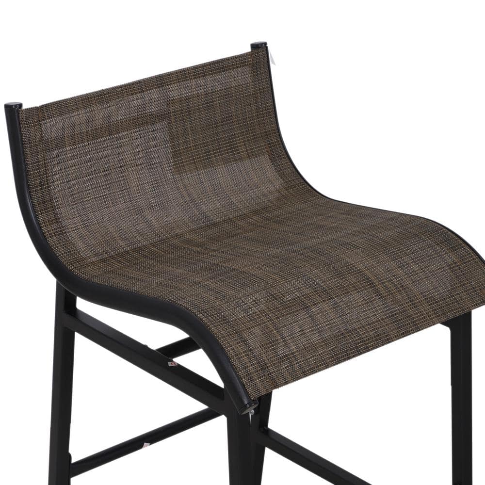 Tan Mesh Fabric and Black Steel 3-Piece Bar Height Outdoor Bistro Set
