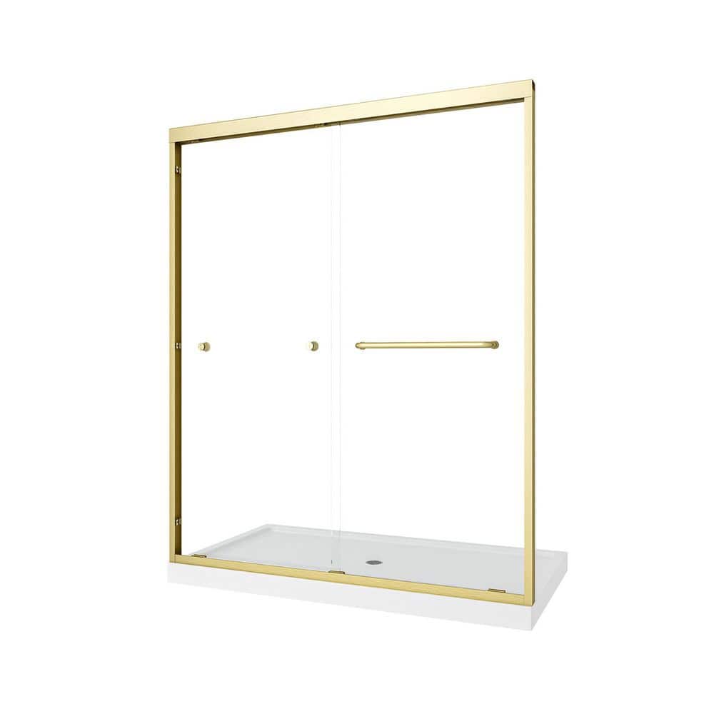 60 in. W x 72 in. H Double Sliding Framed Shower Door in Brushed Gold Finish with Clear Tempered Glass price history on PriceWatchPro