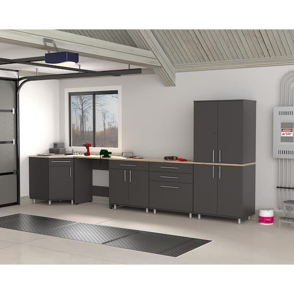 KRATOS 157.50 in. W x 69.80 in. H x 31.50 in. D Garage Storage Freestanding Cabinet in Dark Gray-Maple (5-Piece)