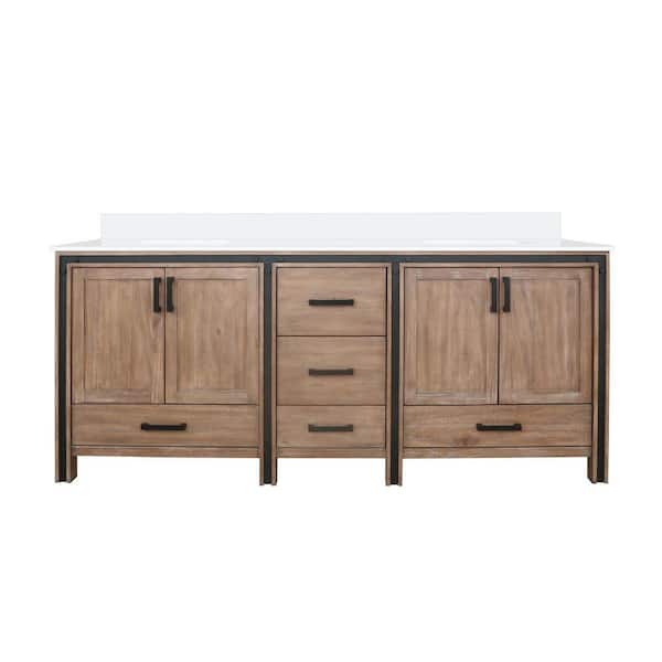 Ziva 80 in W x 22 in D Rustic Barnwood Double Bath Vanity and White Quartz Top