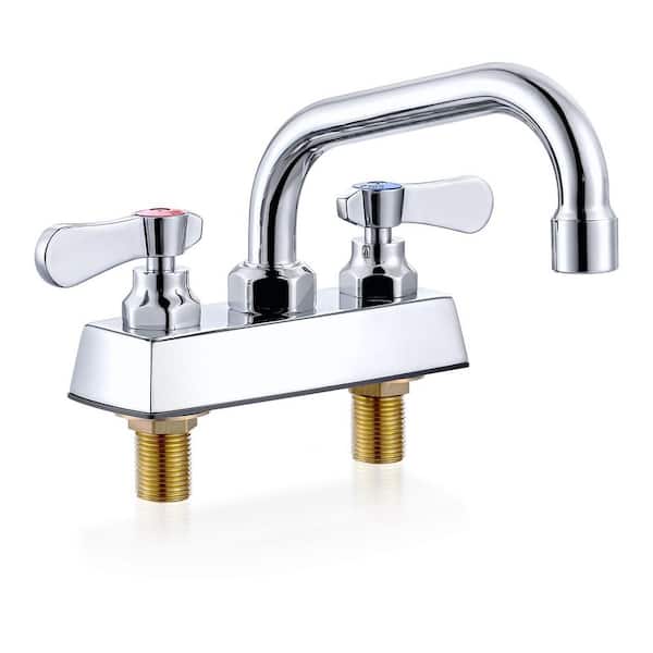 Commercial Deck Mount Double Handle Standard Kitchen Faucet 6 in. Faucet with 360° Swivel Spout in Polished Chrome