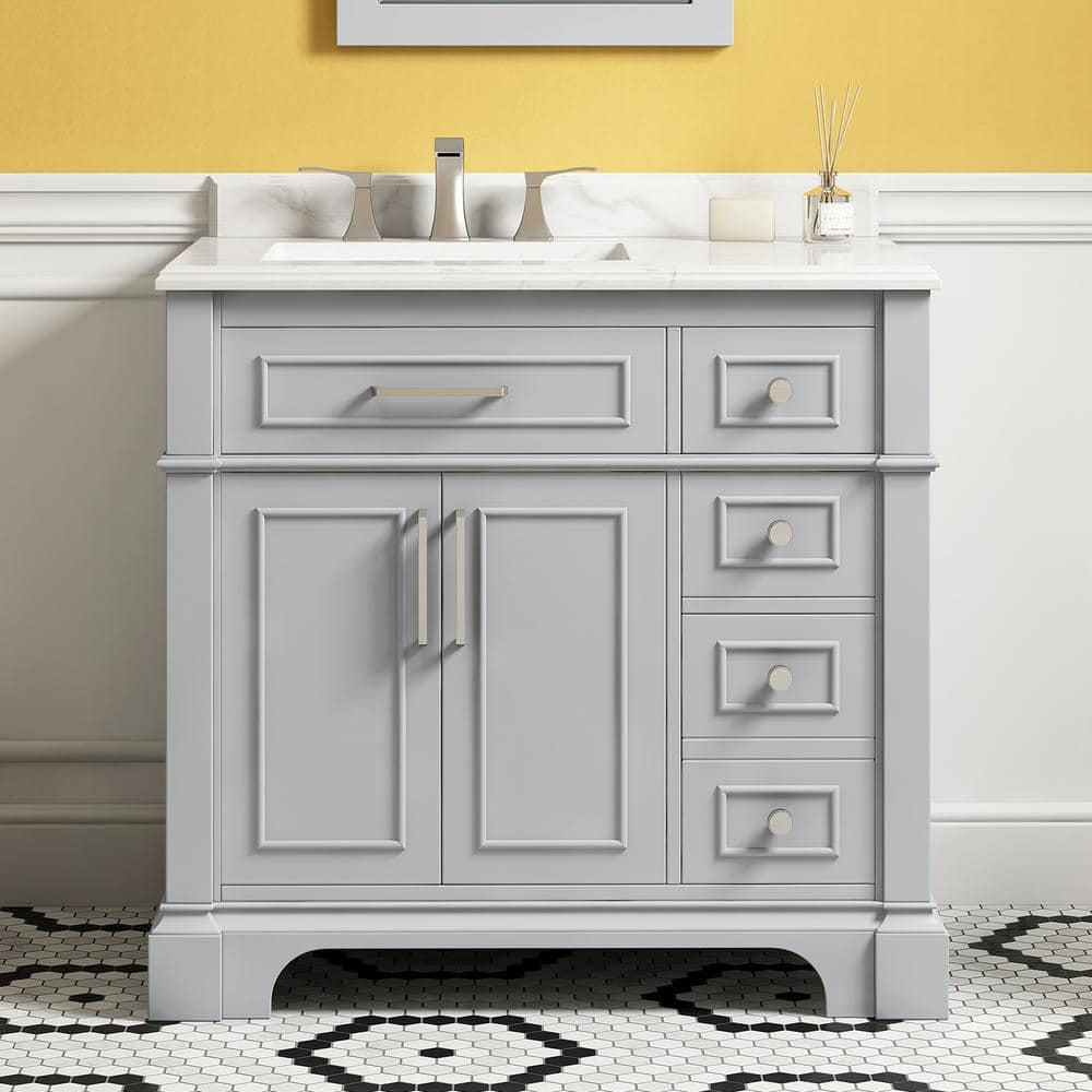Home Decorators Collection Melpark 36 in. W x 22 in. D x 34 in. H Single Sink Bath Vanity in Dove Gray with White Engineered Marble Top -  Melpark 36G