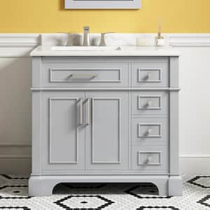 Melpark 36 in. W x 22 in. D x 34 in. H Single Sink Bath Vanity in Dove Gray with White Engineered Marble Top
