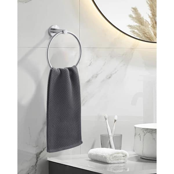 2-Piece Wall Mounted Round Closed Towel Ring Bath Hardware Accessory in Brushed Nickel