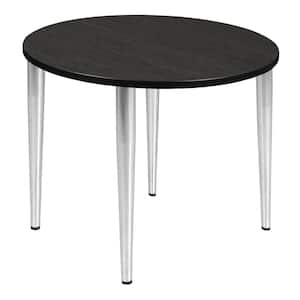 Trueno 38 in. Round Ash Grey and Chrome Composite Wood Tapered Leg Table (Seats 4)