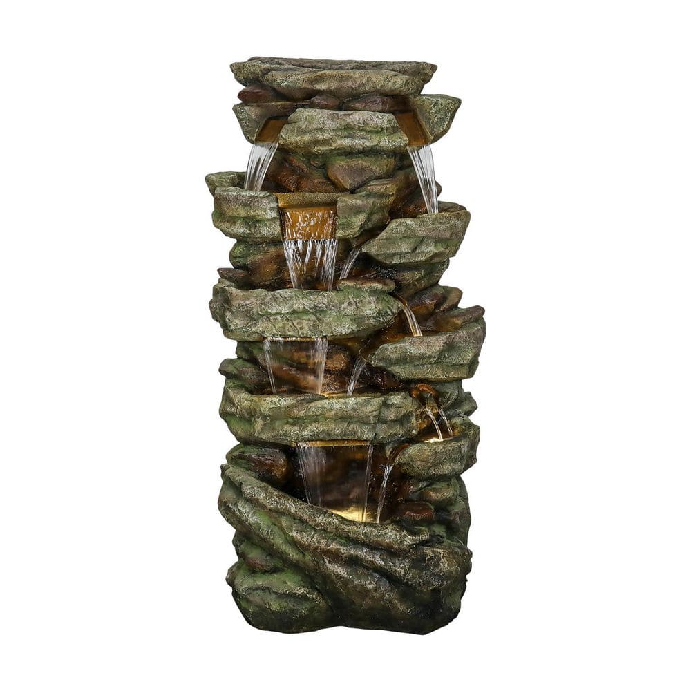 59in. H 8-Tiered Rockery Outdoor Fountain-Super High Outdoor Water Fountain with Lights for House, Office, Garden Decor price history on PriceWatchPro