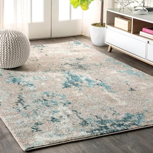 Contemporary Pop Modern Abstract Vintage Faded Gray/Blue 3 ft. x 5 ft. Area Rug