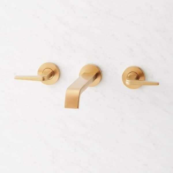 SIGNATURE HARDWARE Drea Double Handle Wall Mounted Bathroom Faucet in Brushed Gold