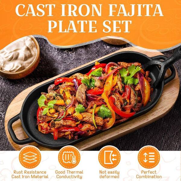 JFVKAF 4-Piece Cast Iron Sizzling Fajita Skillet Pan Set with