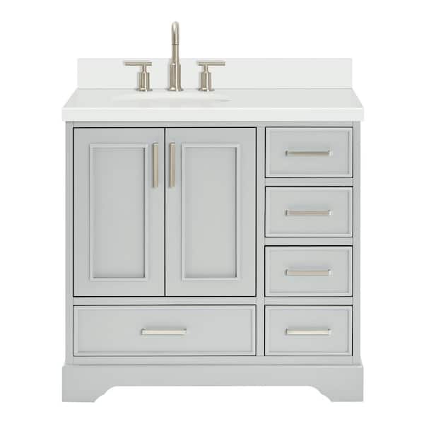 Stafford 36 in. W x 22 in. D x 36 in. H Left Single Sink Freestanding Bath Vanity in Gray with Pure White Quartz Top