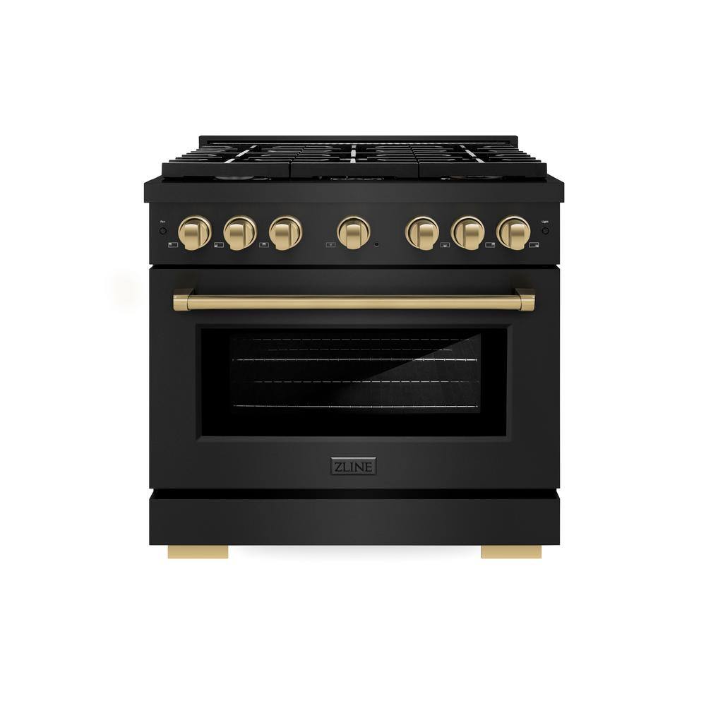 36" Black Stainless Steel Dual Fuel Range with Bronze Accents