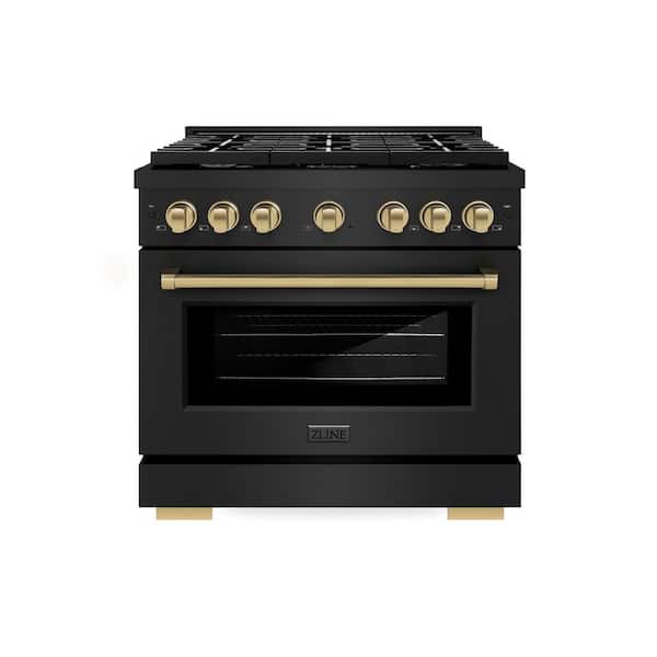 ZLINE Kitchen and Bath Paramount 36 in. 6-Burner Dual Fuel Range with Convection Oven in Black Stainless Steel and Champagne Bronze