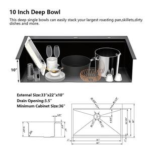 Matte Black 16-Gauge Stainless Steel 33 in. Single Bowl Drop-in Workstation Kitchen Sink with Accessory Kit