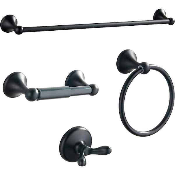 Dyiom 24 in. Wall Mounted, Towel Bar in Matte Black, 4-Piece