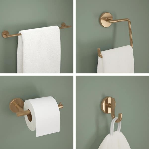 Lyndall 4-Piece Bathroom Hardware Set 24 in. Towel Bar, Toilet Paper Holder, Ring, Hook in Champagne Bronze